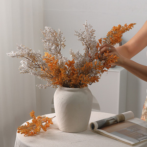 Décoration d'intérieur rustique Wabi Sabi, <span class=keywords><strong>pot</strong></span> en porcelaine rond à glaçure blanche mate, vase en céramique pour fleurs séchées - Product Image 3