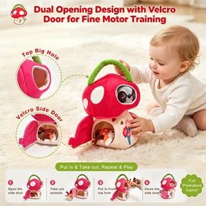 Juguete Montessori Casa de Hongos con Animales de Peluche de la Selva, Sonajero, Papel Arrugado, Espejo y Tapete Sensorial para Bebés y Niños Pequeños - Product Image 3