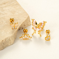 Boucles d'oreilles HENGSEN en zircon, cœur d'amour, fleur, papillon, nœud papillon, hélice, plug, vis de fixation, plaqué argent/or, acier inoxydable, bijoux de piercing