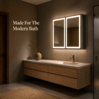 Armoire à pharmacie encastrée à LED avec miroir, en MDF, contreplaqué et PVC, double porte, fermeture douce, anti-buée, étagères en verre, rangement de salle de bain
