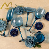 Ensemble de verrerie en verre soufflé à la main bleu vintage, verre à vin, gobelet pour mariage, verre à champagne sur pied de luxe pour hôtel