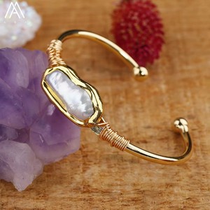 Braccialetto aperto fatto a mano per le donne alla moda perle bianche perline su filo di rame per adolescenti regalo gioielli Dropship - Product Image 3