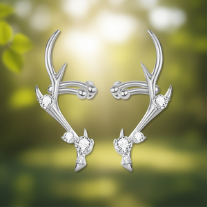 Boucles d'oreilles manchette E4332 en or blanc avec bois de cerf et zircon rond taille brillant serti griffe, bijoux tendance pour femme - Product Image 2