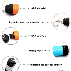 Mini lampe torche portable d'urgence porte-clés logo personnalisé promotion cadeau lampe de poche rechargeable USB petite poche lampe torche LED - Product Image 4