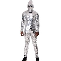 Funtoys Costume de chanteur de danse de salon Costume de scène pour DJ Costume de soirée miroir argenté Costume de robot Body pour hommes Costume de disco