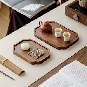 Guanlan Walnut <b>Tea</b> Tray Solid Wood Dry Brewing Teapot Holder Storage Tray For <b>Tea</b> <b>Set</b> - Product Image 2