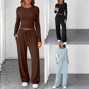 Dropshipping Shopify Womens Slim Fit Casual Set Round Neck Long Sleeve Tracksuit For Sports <b>Yoga</b> Spring Summer Streetwear - Product Image 4