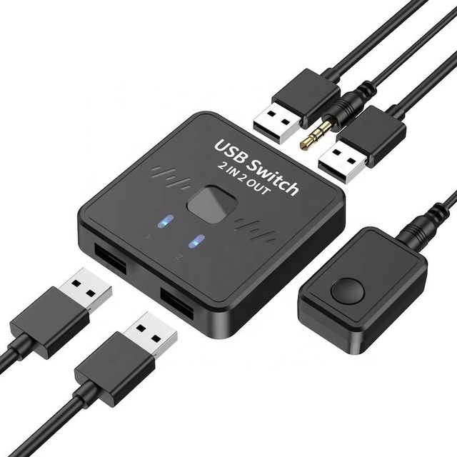 High Quality USB Switch 2 in 2 Out, USB Switcher 2 Computers Sharing Keyboard and Mouse Printer Scanner Webcam Splitter