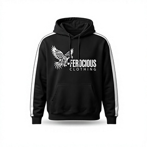 Sweat-shirt à capuche surdimensionné noir à rayures avec motif d'aigle féroce personnalisé, streetwear décontracté, athlétique, pour hommes et femmes - Product Image 1
