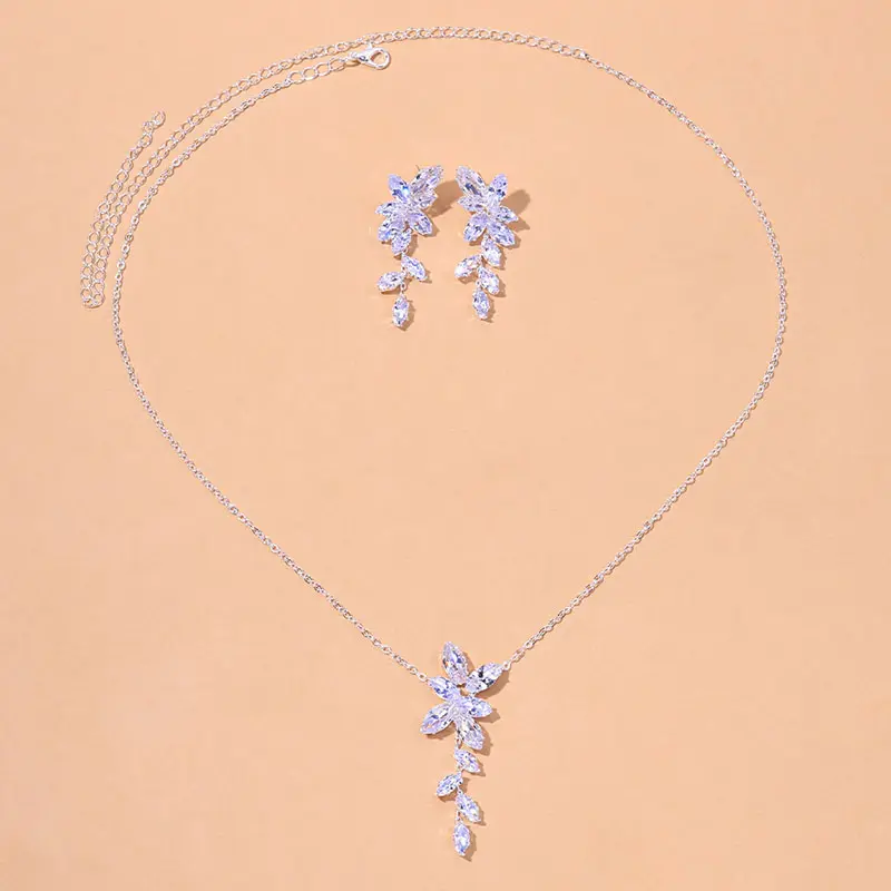 SLBRIDAL Bộ Trang Sức Cô Dâu Pha Lê Kim Cương Giả Bộ Vòng Cổ Đám Cưới Zircon Trang Sức Váy Phù Dâu Đính Hôn