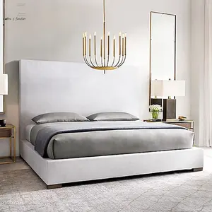 White Linen Upholstered Linen Bed Modern Camas Double Twin Luxury Full King Size Queen Bedroom Furniture Bed Frame