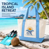 Sac fourre-tout en toile personnalisé brodé motif vague solaire, bleu ciel, avec poche avant, idéal pour la plage, les vacances et les voyages