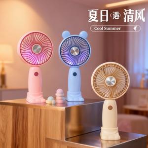 Mini-ventilateur <span class=keywords><strong>portable</strong></span> de poche pour étudiant, avec poignée imprimée et oreilles de dessin animé, rechargeable, idéal comme cadeau - Product Image 2