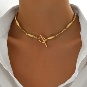 Minimalist Geometric <b>Necklace</b> Zinc Alloy Elliptical <b>Ring</b> Design Women's Collarbone Jewelry Gift Fashion Chain - Product Image 2