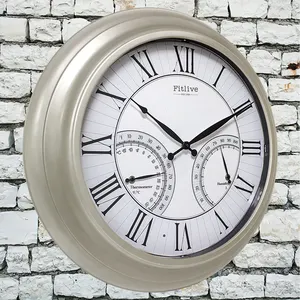 Horloge murale Iror de luxe Horloge circulaire en métal avec humidité de la température Nouvelle horloge murale en fer vivant au design silencieux