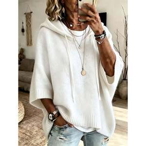 Hooded Oversized <b>Poncho</b> Sweater Lila 0XL <b>Women's</b> Sweaters - Product Image 2