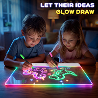 Tableau lumineux LED pour enfants en gros, 5 niveaux de luminosité, tableau de dessin en acrylique, 8 modes d'éclairage, bloc-notes effaçable pour supermarché