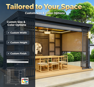 Gazebo Moderno <span class=keywords><strong>de</strong></span> Aluminio <span class=keywords><strong>de</strong></span> Lujo, Impermeable, Resistente a los Rayos UV, con Iluminación LED, Pantallas Retráctiles y Tamaño Personalizable - Product Image 2