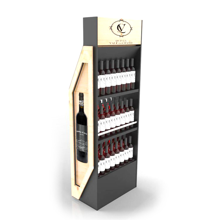 Modern Customized Free Standing Wine Display Stand Single-Sided Wooden Rack for Wine Storage for Bars and Supermarkets — view 2