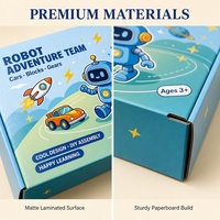 Boîte cadeau Robot Adventure Team, boîte d'expédition en carton bleu personnalisée pour enfants, blocs et engrenages, vente en gros