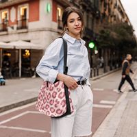 Sac à bandoulière rose imprimé léopard, sac à main léger avec fermeture éclair et sangle réglable pour femme, idéal pour un usage quotidien