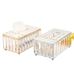 Caja de pañuelos para el hogar, contenedor decorativo de lujo, dorado, para soportes de coche, cubierta de Metal, vidrio, diamantes de imitación, caja de pañuelos de cristal