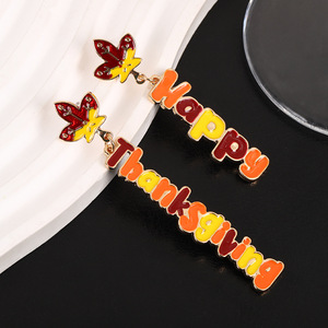 Pendientes de aro con diseño de letras de Feliz Día de Acción de Gracias, de aleación de acero inoxidable, joyería de moda, 1.5x5.9cm, origen Yiwu - Product Image 3
