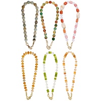 Lanière de téléphone courte avec perles d'agate rouge corail naturel et de jade, sangle porte-clés en perles pour sacs à main et téléphones portables