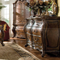 Meubles de chambre à coucher de style américain classique traditionnel, commode en bois de bouleau massif sculpté à la main avec miroir à trois volets