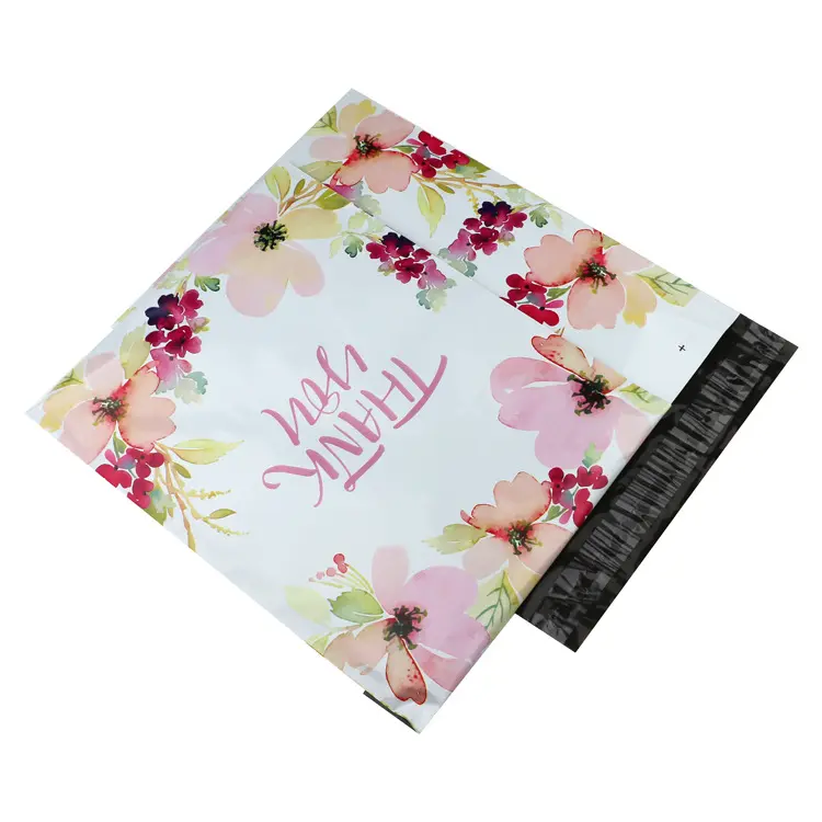 Rose merci fleur sacs d'expédition pour petite entreprise or marguerite florale expédition courrier postal personnalisé poly maillets pour vêtements