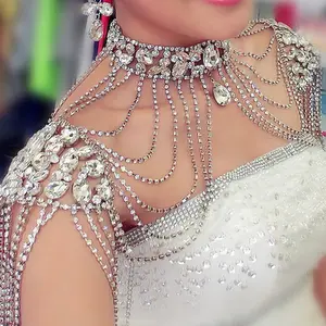 Bling Berlian Imitasi Lingerie Seksi Rantai Tubuh Wanita Rantai Bahu Kristal Tetesan Air Rumbai Choker Pernikahan Perhiasan Tubuh Pengantin