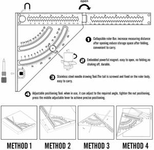 Regla triangular plegable de 6 pulgadas, medición <span class=keywords><strong>multi</strong></span>ángulo, aleación de aluminio, herramientas multifuncionales para carpintería, Cuadrado de velocidad - Product Image 5