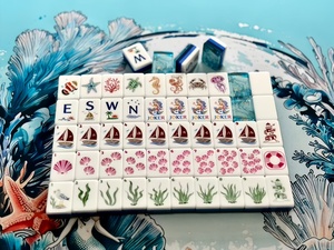 Dropshipping, 1 Juego Mínimo, Juego de Mahjong Personalizado Azul Sirena, 160 Fichas de Mahjong Americanas de Lujo Grabadas en Acrílico de 4 Capas - Product Image 4