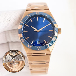 Reloj de Pulsera para Hombre de Lujo, Nuevo y Moderno, con Correa Integrada de Acero Dorado, Esfera Azul, Bisel de Cerámica, Visualización de Fecha, Cristal de Zafiro Automático - Product Image 1