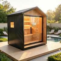Cabine de sauna finlandaise traditionnelle moderne pour 6 personnes, en bois de cèdre rouge/huile de bouis/épicéa, chauffage électrique infrarouge lointain, bien-être