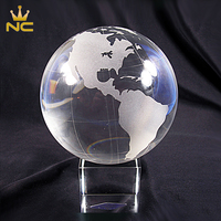 Globe terrestre en verre cristal transparent personnalisé de 60 mm sur socle, fait main avec gravure laser, pour cadeaux d'affaires et souvenirs