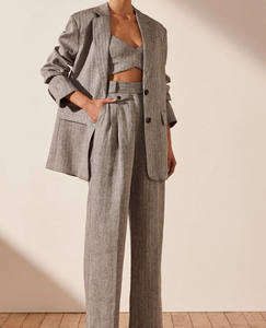Recién llegado, Chaqueta de algodón de lino a medida de gran tamaño personalizada de fábrica y pantalones de cintura alta, <span class=keywords><strong>ropa</strong></span> de <span class=keywords><strong>mujer</strong></span>, conjunto de traje de <span class=keywords><strong>ropa</strong></span> informal - Product Image 2