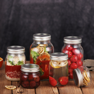 Nhà Máy Tùy Chỉnh Rõ Ràng <span class=keywords><strong>Glass</strong></span> <span class=keywords><strong>Mason</strong></span> <span class=keywords><strong>Jar</strong></span> 4Oz 8Oz 16Oz 32Oz Miệng Rộng Với Vít Cap Dập Nóng Nắp Xử Lý Cho Nguồn Cung Cấp Nhà Bếp - Product Image 1
