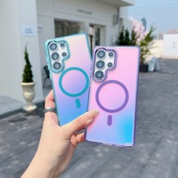 Étui de téléphone transparent antichoc anti-traces de doigts en TPU + acrylique coloré dégradé pour S23 S24 Ultra S25 Edge 5G sans fil
