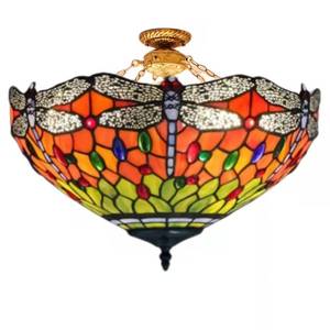 Dragonfly <strong>tiffany</strong> Style Stained Glass Custom <strong>Semi</strong>-<strong>Flush</strong> <strong>Mounted</strong> <strong>Ceiling</strong> Pendant Lamp Large Chandelier Luxury <strong>Light</strong> Fixture