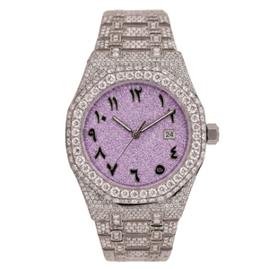 Reloj de Cuarzo Cuadrado con Incrustaciones de Moissanita para Mujer, Caja de Aleación, Esfera Morada, Correa de Acero Inoxidable con Cierre de Hebilla, 41 mm - Product Image 1