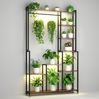 Étagère à plantes de 70,8 po à 8 niveaux avec éclairage LED pour plantes, sangles anti-basculement, présentoir décoratif en bois et métal pour salon