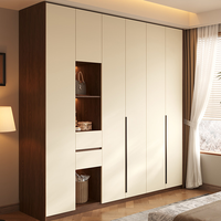 Armoire en bois massif XHA avec portes coulissantes, 5 tiroirs, 8 étagères, design moderne écologique, finition chêne, meubles de chambre à coucher