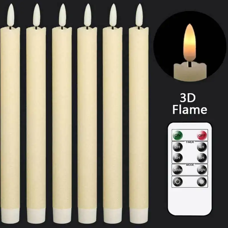 Wedding Favors Battery Operated 3D Flameless Led Candles Plastic Taper Flickering Candles With Remote Control And Timer