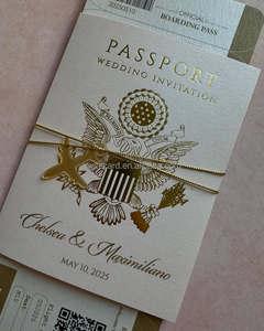Aeroplano acrilico oro avvolto intorno al colore personalizzato dell'invito a nozze del passaporto Blush - Product Image 6