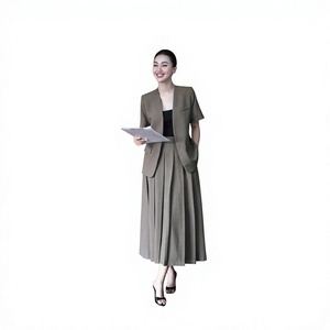 CV619 Trendy Tailored Pleated Midi <b>Skirt</b> Women Solid Color Commuter <b>Skirt</b> Fast Shipping - Product Image 1