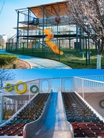 Plateforme d'escalade en filet de corde arc-en-ciel multicouche pour parc communautaire et aire de jeux, Fournisseur fabricant