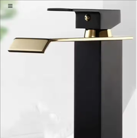 Keran Wastafel Tunggal Mintao Modern Stainless Steel, Model Waterfall, Warna Hitam Emas, Inti Keramik, Garansi 5 Tahun