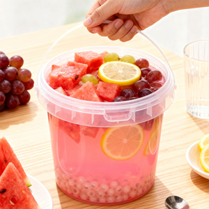 Seau <span class=keywords><strong>alimentaire</strong></span> en plastique PP transparent blanc avec couvercle et poignée, conteneur d'emballage personnalisé avec logo pour boissons, fruits et pain - Product Image 4