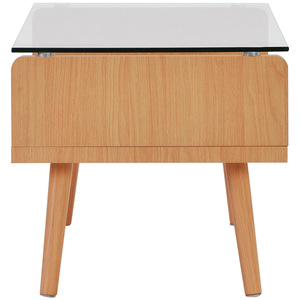 Mesa de centro de madera con tapa de cristal, muebles de madera maciza para sala de estar con espacio de almacenamiento, diseño moderno y minimalista - Product Image 2